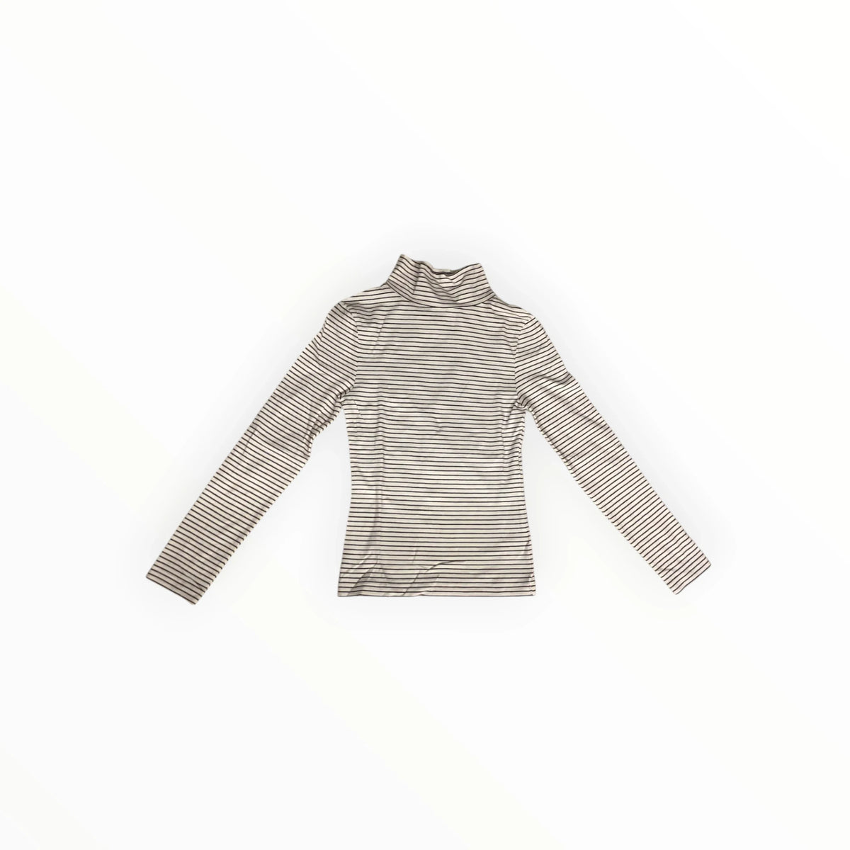 Pierrot Outlet dames coltrui met lange mouwen en fijn horizontaal streepjespatroon in beige en zwart