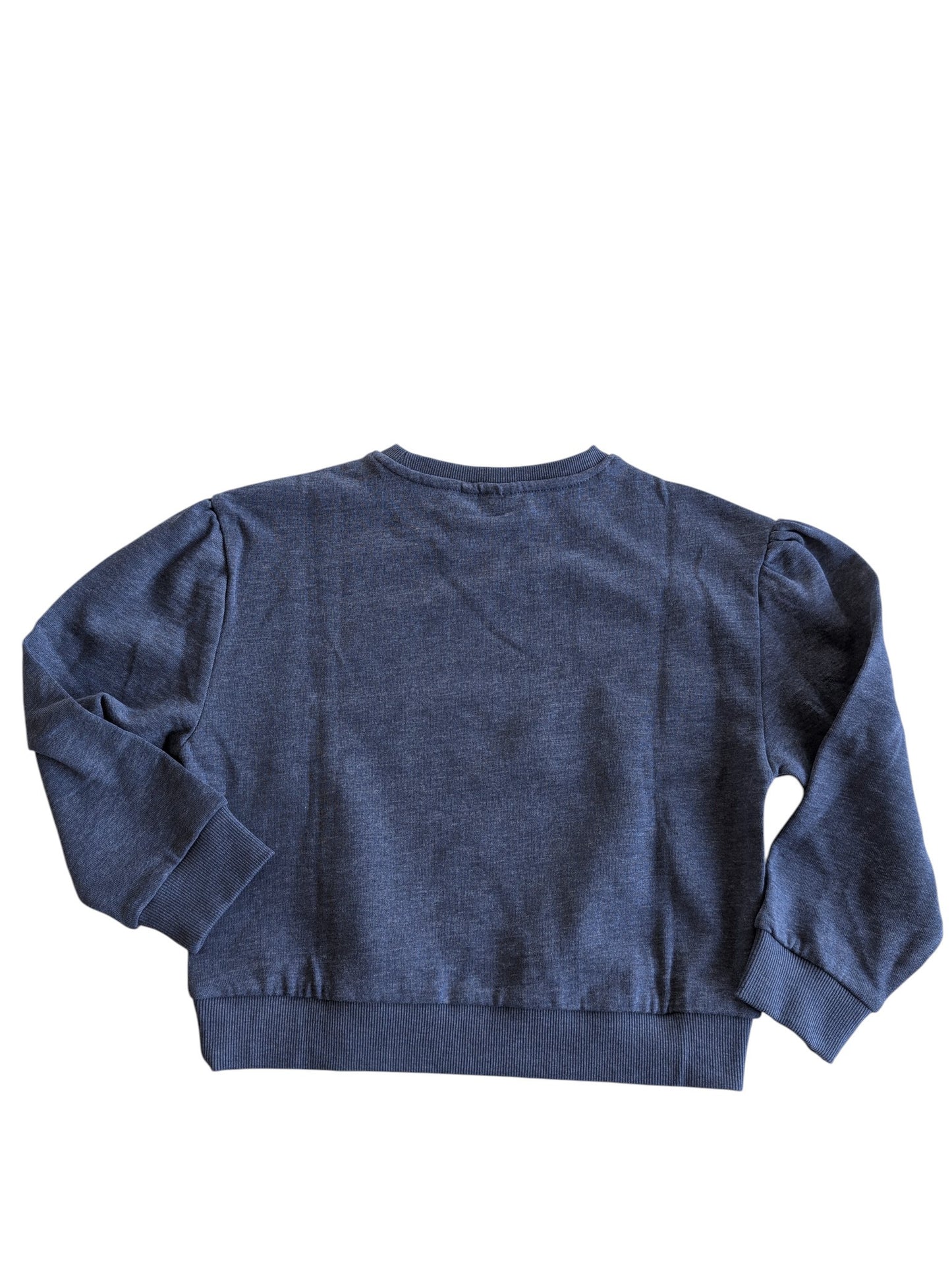 Pierrot Outlet dames gebreide trui met pofmouwen in navy blauw. Zachte stof, ronde hals en cropped pasvorm.