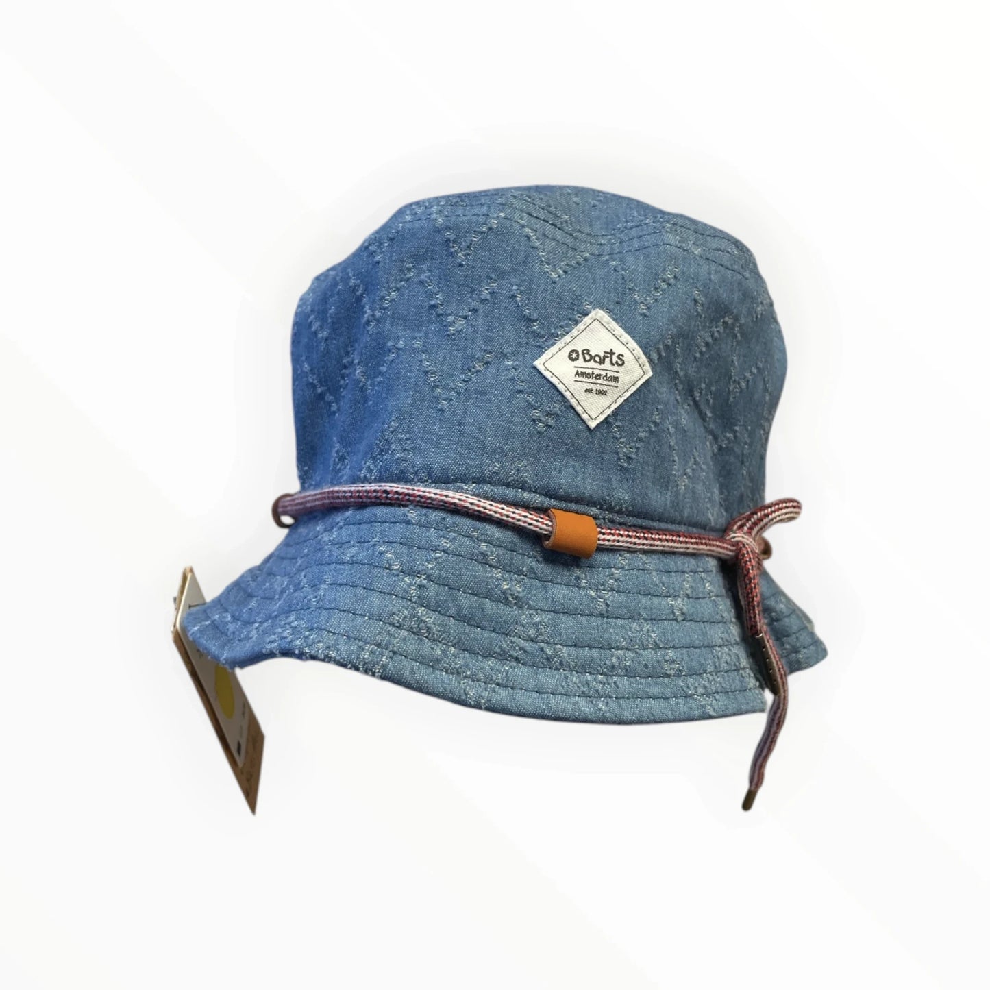 Pierrot Outlet blauwe denim bucket hat met trekkoord en subtiel patroon, gemaakt van katoen.