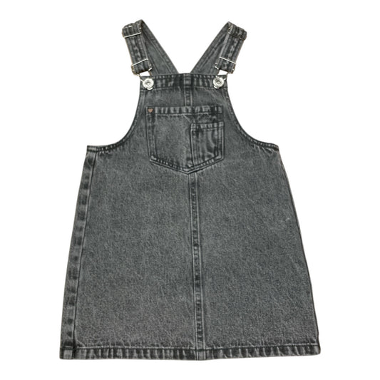 Pierrot Outlet grijze denim tuinbroekjurk voor kinderen met verstelbare bandjes en borstzak.