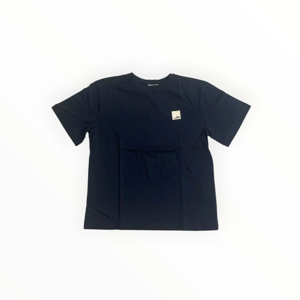 Pierrot Outlet donkerblauw katoenen heren T-shirt met korte mouwen en een subtiel vierkant logodetail op de borst.