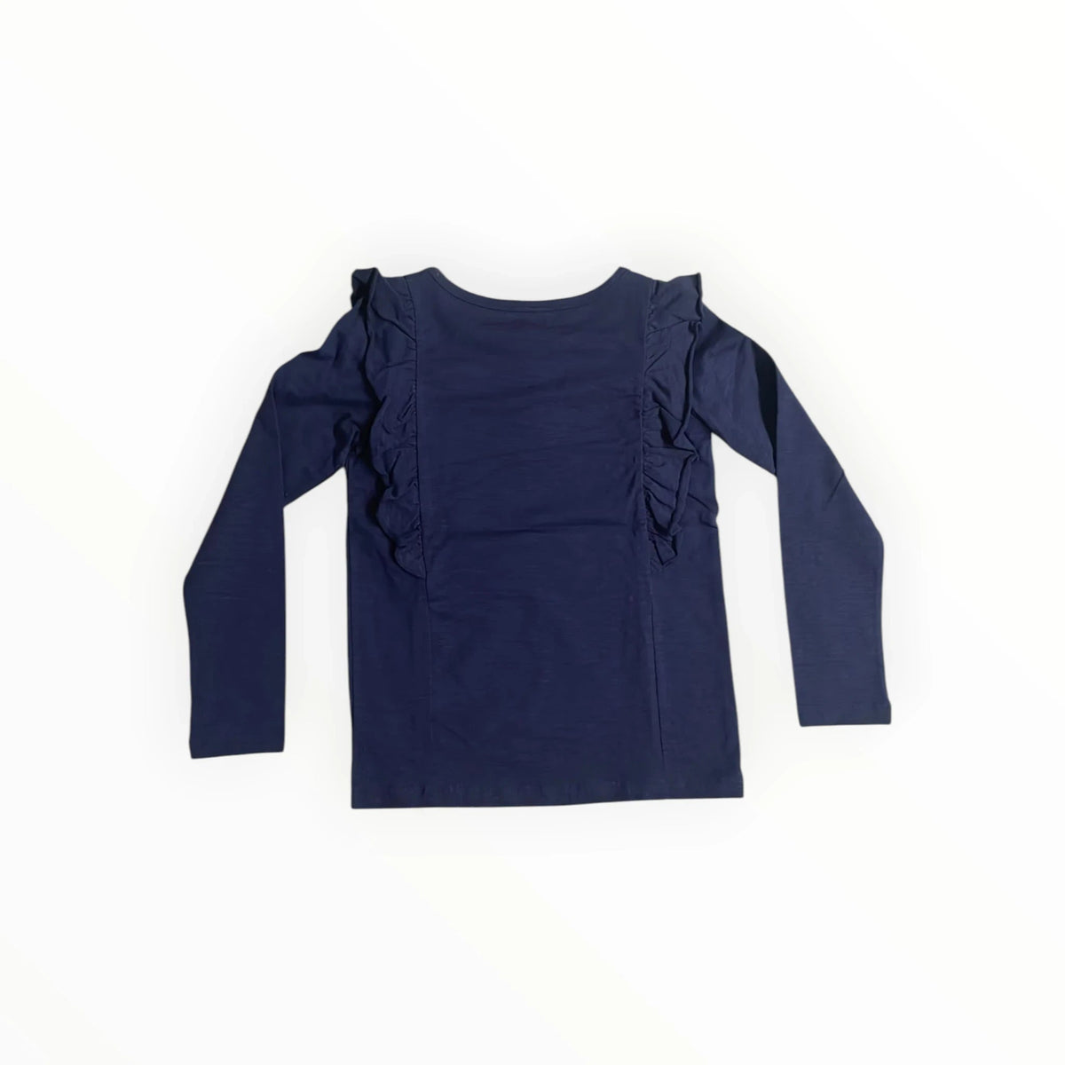 Pierrot Outlet donkerblauw meisjes shirt met lange mouwen en decoratieve ruches op de schouders