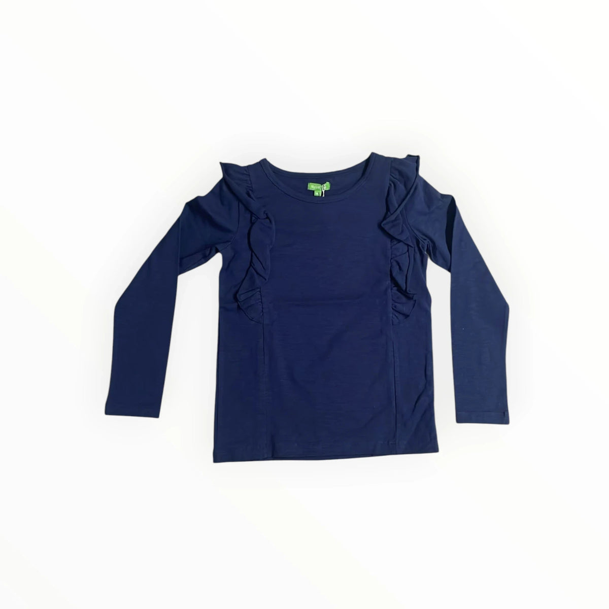 Pierrot Outlet donkerblauw meisjes shirt met lange mouwen en decoratieve ruches bij de schouders
