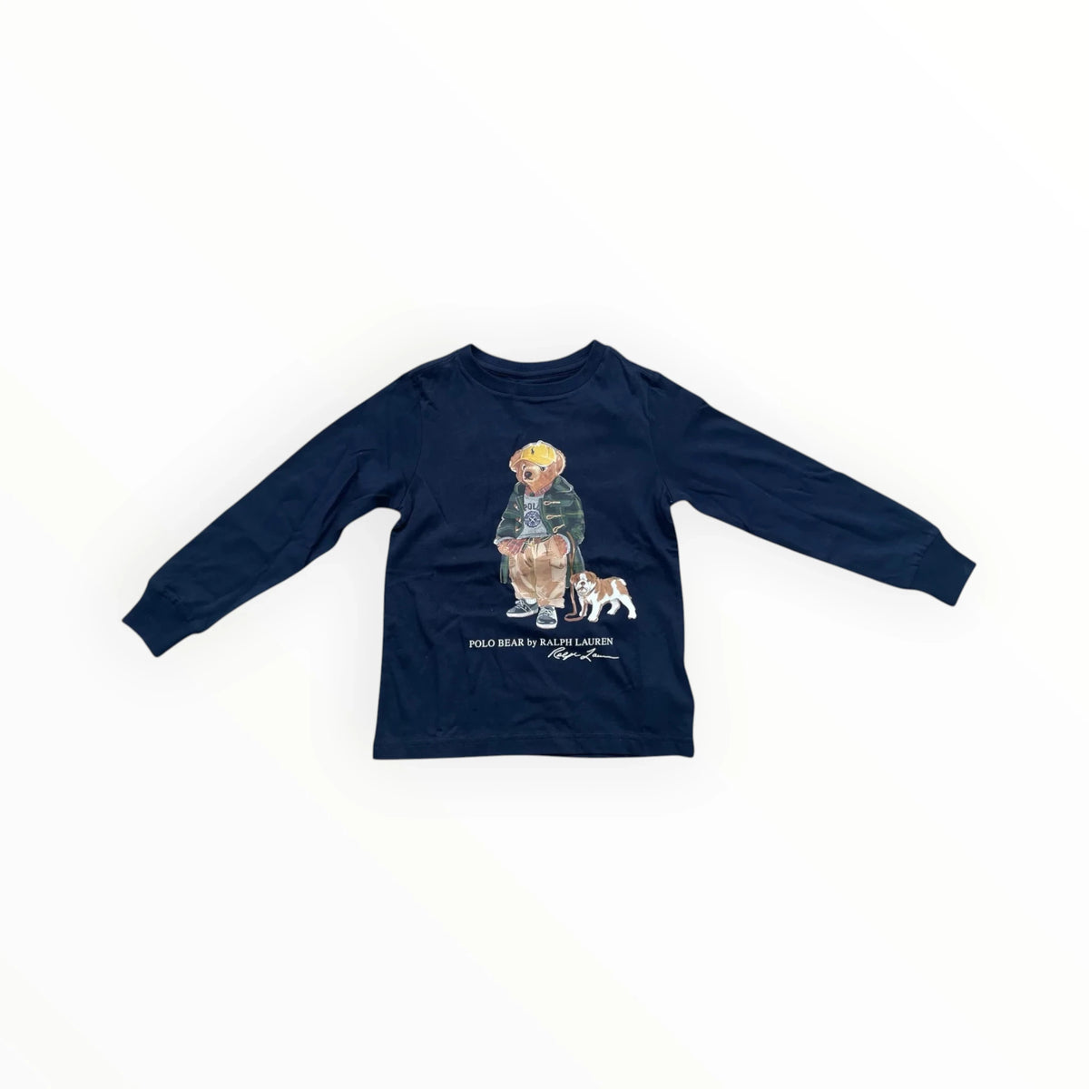 Pierrot Outlet donkerblauw katoenen shirt met lange mouwen en Polo Bear print voor kinderen