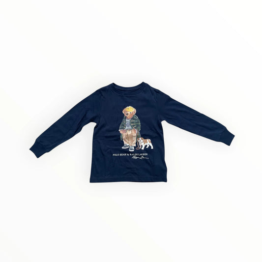 Pierrot Outlet donkerblauw katoenen shirt met lange mouwen en Polo Bear print voor kinderen
