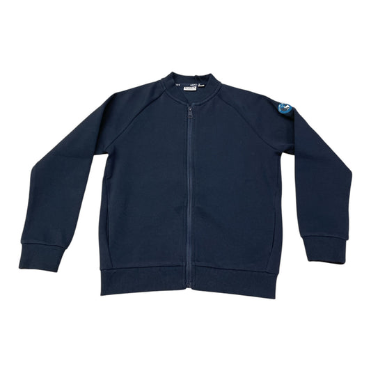 Pierrot Outlet donkerblauwe bomberjack van katoenmix met ritssluiting en logo-patch op de mouw.