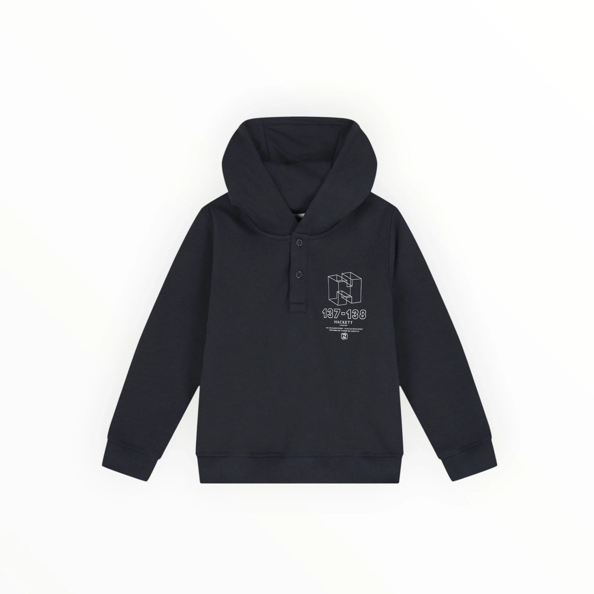 Donkerblauwe Pierrot Outlet Hackett hoodie van katoenmix met capuchon, knoopsluiting en grafische logoprint.