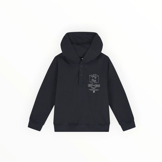 Donkerblauwe Pierrot Outlet Hackett hoodie van katoenmix met capuchon, knoopsluiting en grafische logoprint.