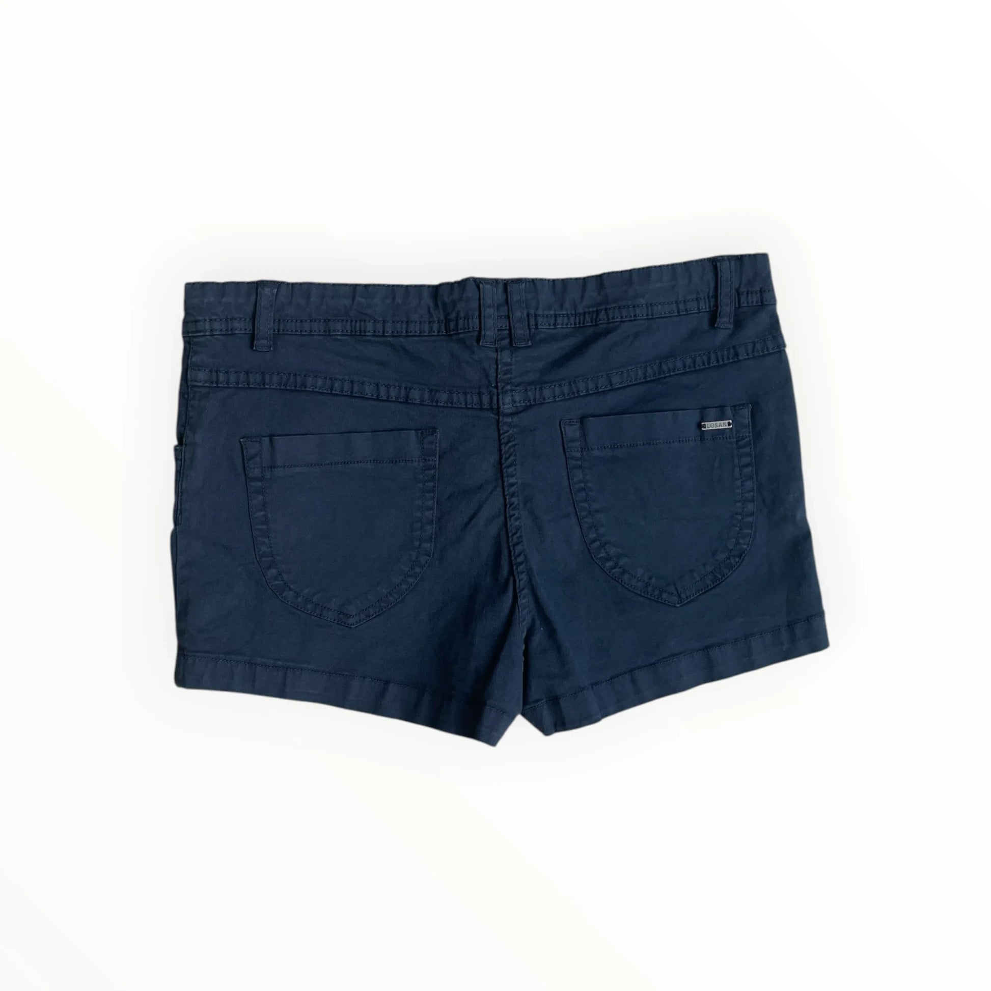 Pierrot Outlet donkerblauwe katoenen damesshorts met achterzakken en riemlussen voor een comfortabele zomerse look.