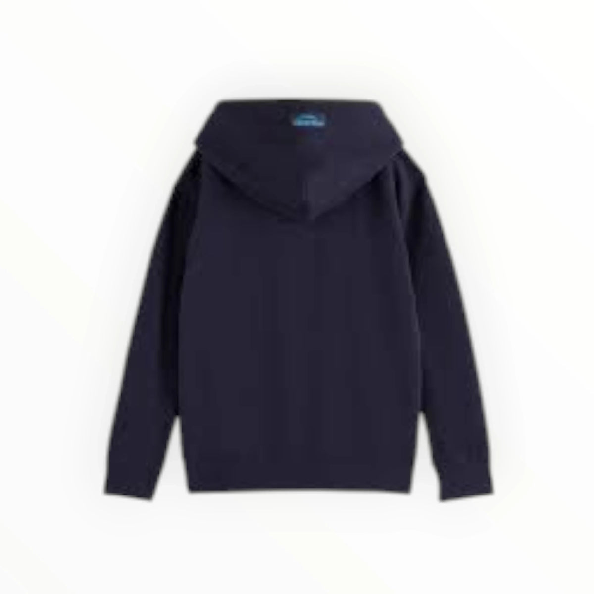 Donkerblauwe katoenen hoodie van Pierrot Outlet met capuchon en elastische boorden, achterkant zichtbaar.