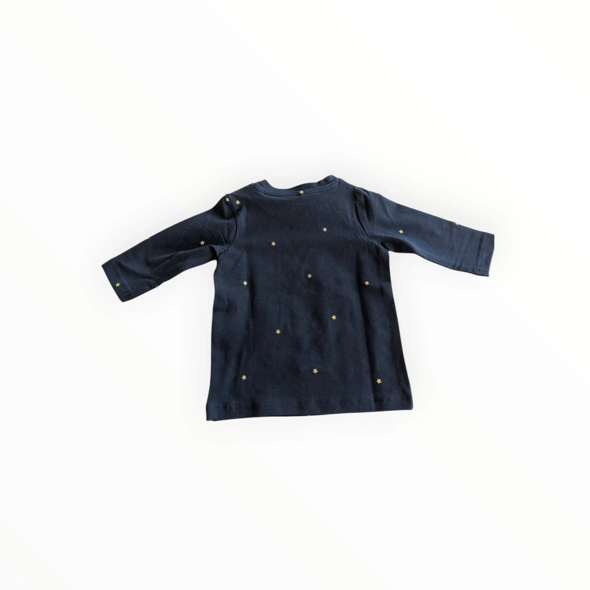 Pierrot Outlet donkerblauwe longsleeve voor baby's met gouden sterrenprint, gemaakt van katoen.