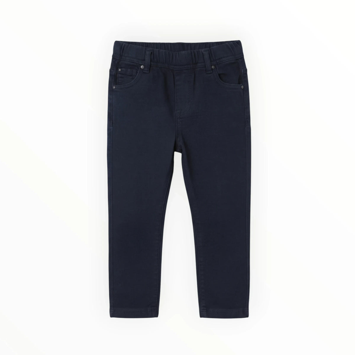 Pierrot Outlet donkerblauwe kinderbroek van stretchstof met elastische tailleband en klassieke zakken