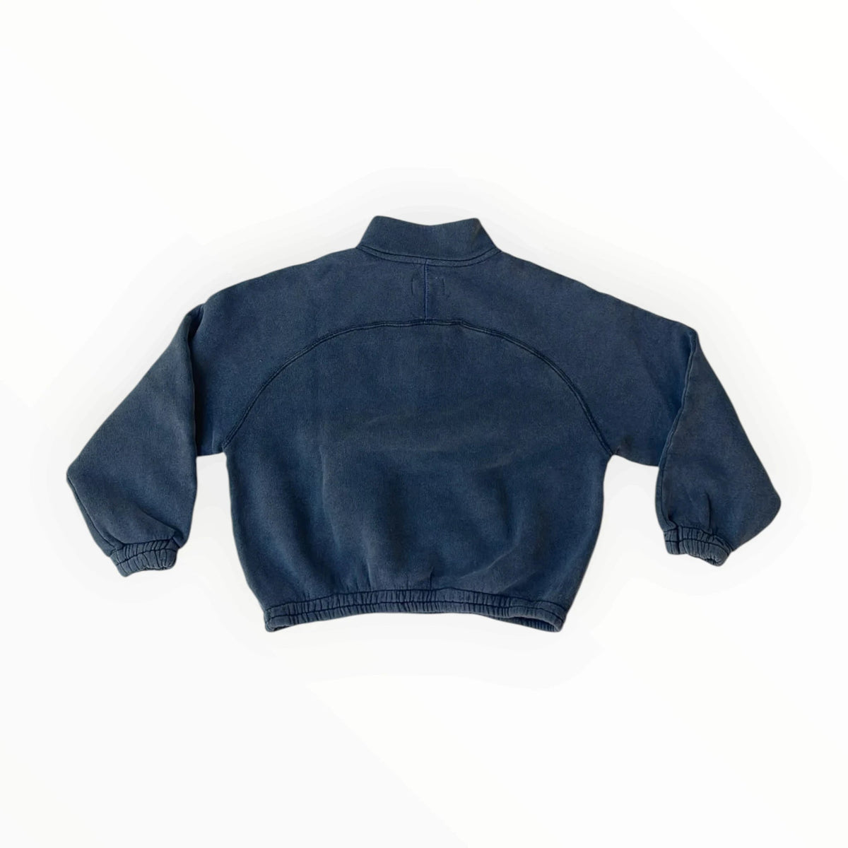 Pierrot Outlet donkerblauwe sweater met halve rits en opstaande kraag, achterkant van katoenmix met elastische boorden