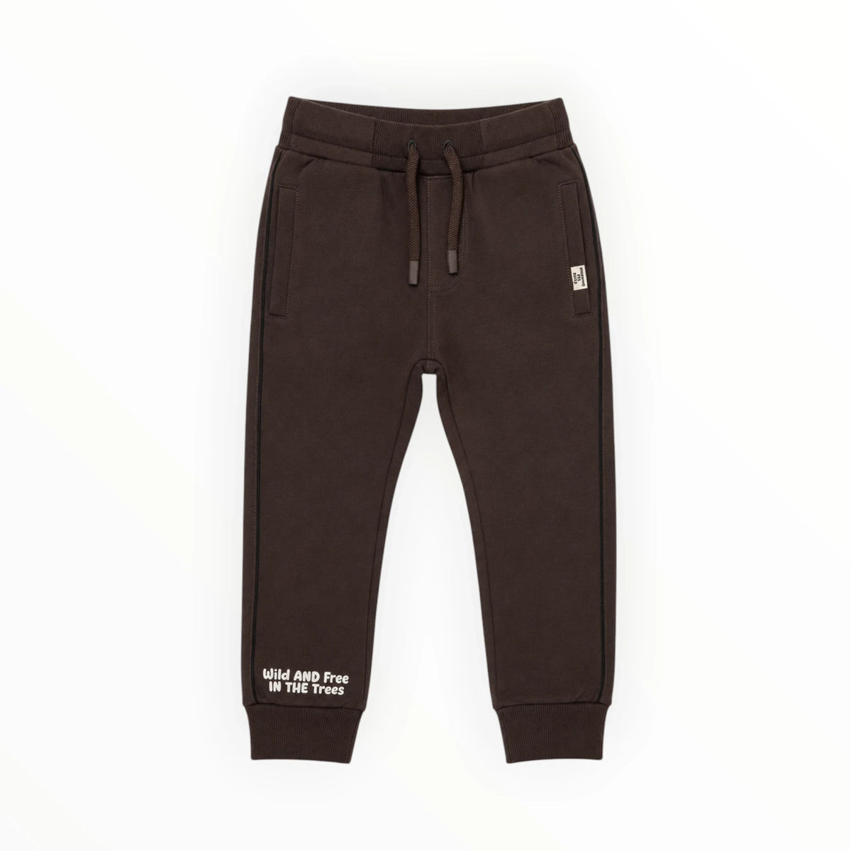 Pierrot Outlet donkerbruine katoenen joggingbroek voor kinderen met elastische tailleband en tekstprint op de pijp