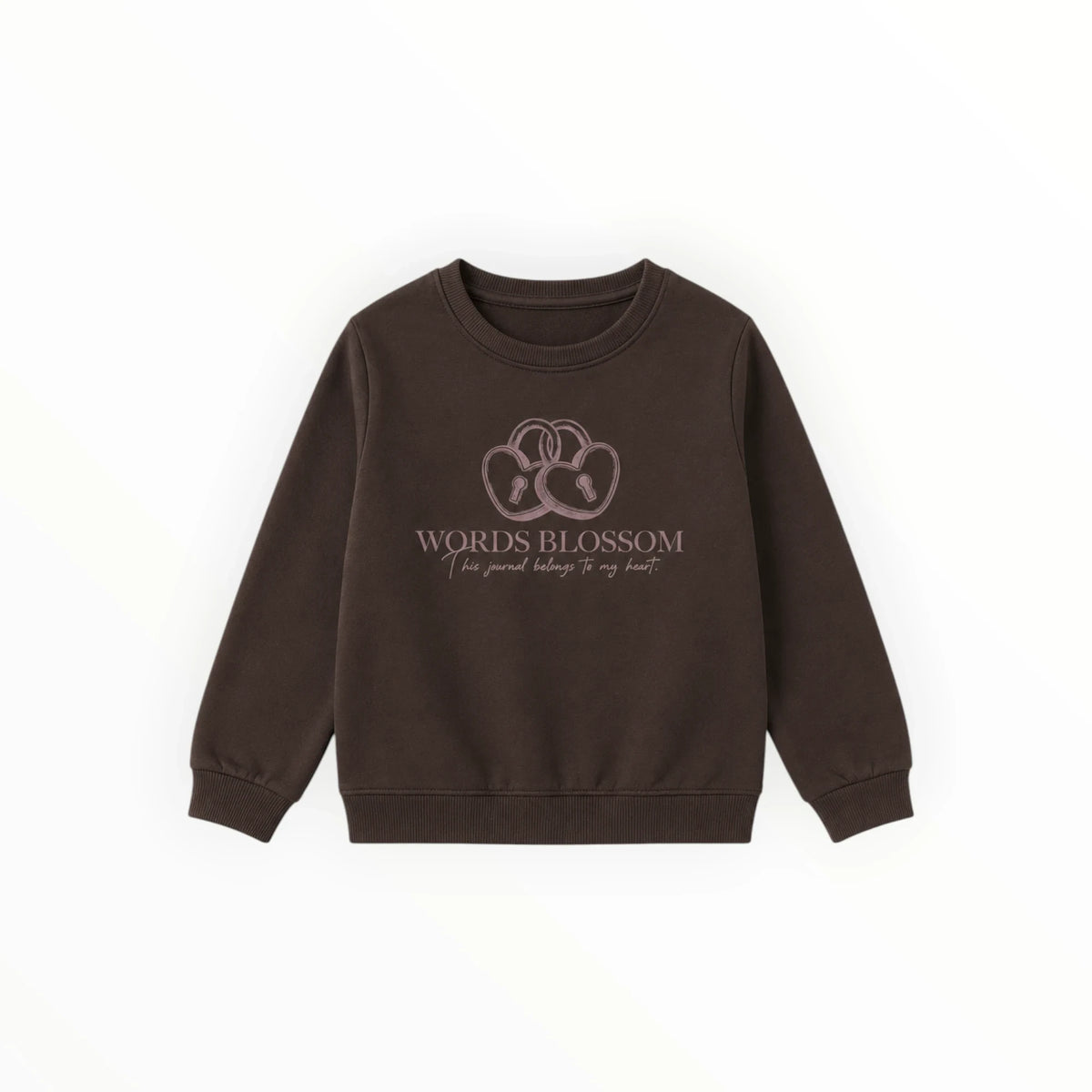 Pierrot Outlet donkerbruine sweater voor kinderen met hartvormig slotmotief en Words Blossom tekstprint