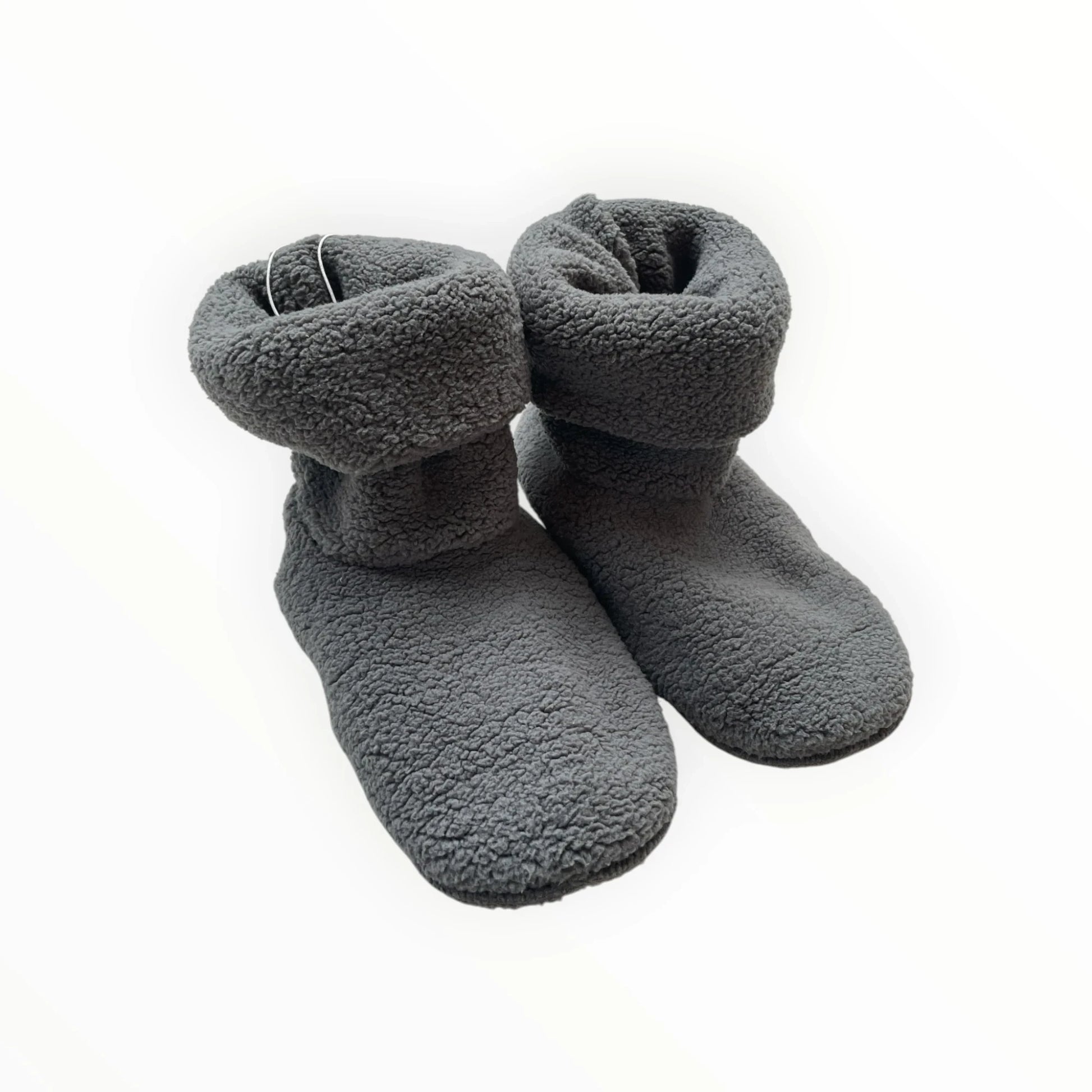 Pierrot Outlet donkergrijze teddy pantoffelsokken laarzen met omgeslagen boord