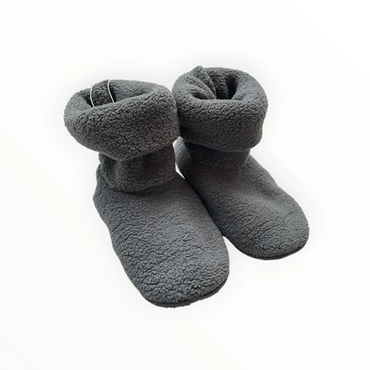 Pierrot Outlet donkergrijze teddy pantoffelsokken laarzen met omgeslagen boord