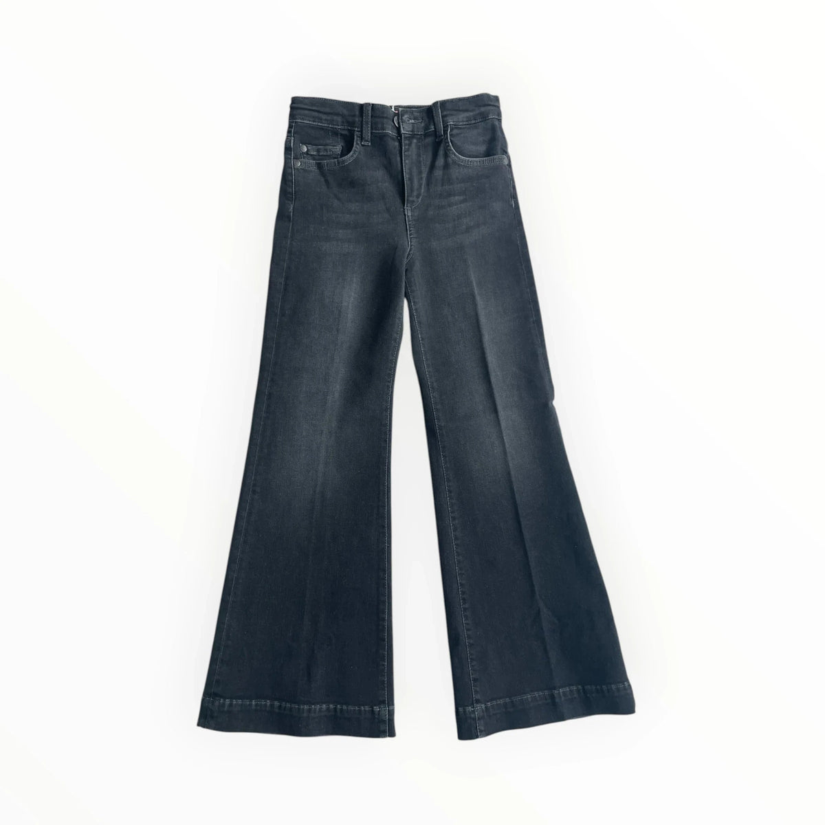 Pierrot Outlet donkergrijze flared jeans met hoge taille en uitlopende pijpen van comfortabel stretch denim.