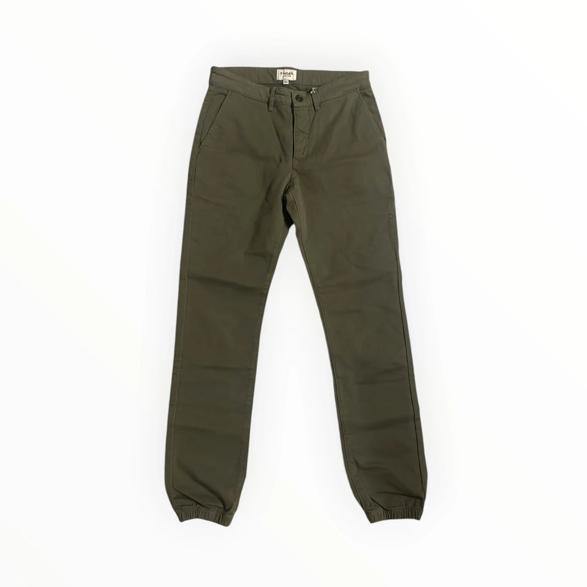 Pierrot Outlet FAGUO olijfgroene chino-jogger van katoenmix met elastische boorden en een moderne pasvorm.