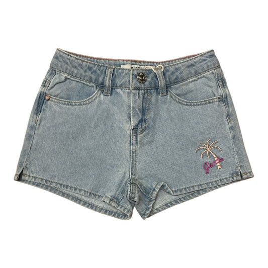 Pierrot Outlet Garcia Denim Shorts met palmboom borduursel, lichtblauw katoen, 5-zakken stijl, ritssluiting en knoopsluiting.