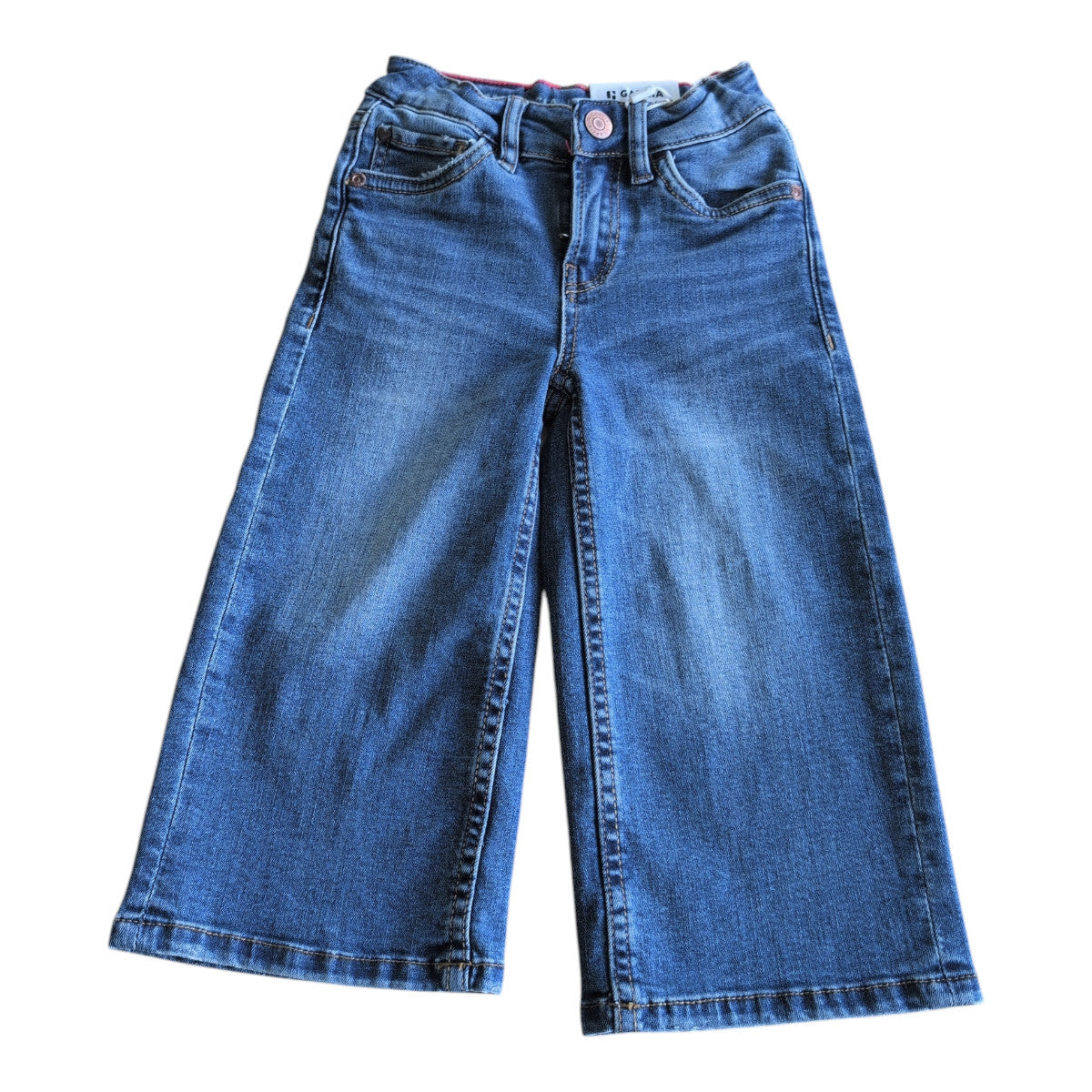 Pierrot Outlet Garcia Jeans wijde culotte broek voor meisjes in blauwe denim met verstelbare tailleband en zakken.