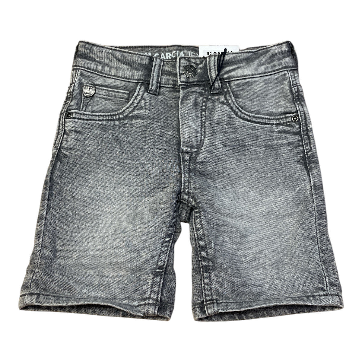 Pierrot Outlet Garcia Jeans jongens shorts in grijze denim met slim fit pasvorm en klassieke zakken.