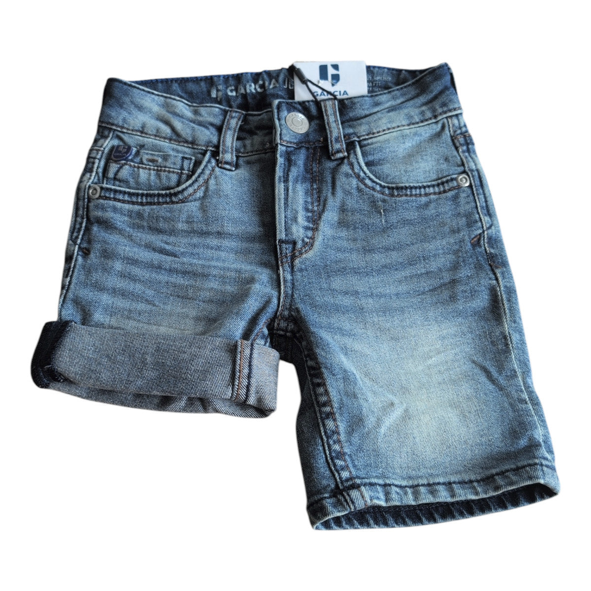 Pierrot Outlet Garcia Jeans korte spijkerbroek shorts voor jongens, slim fit, lichte wassing, omgeslagen broekspijpen.