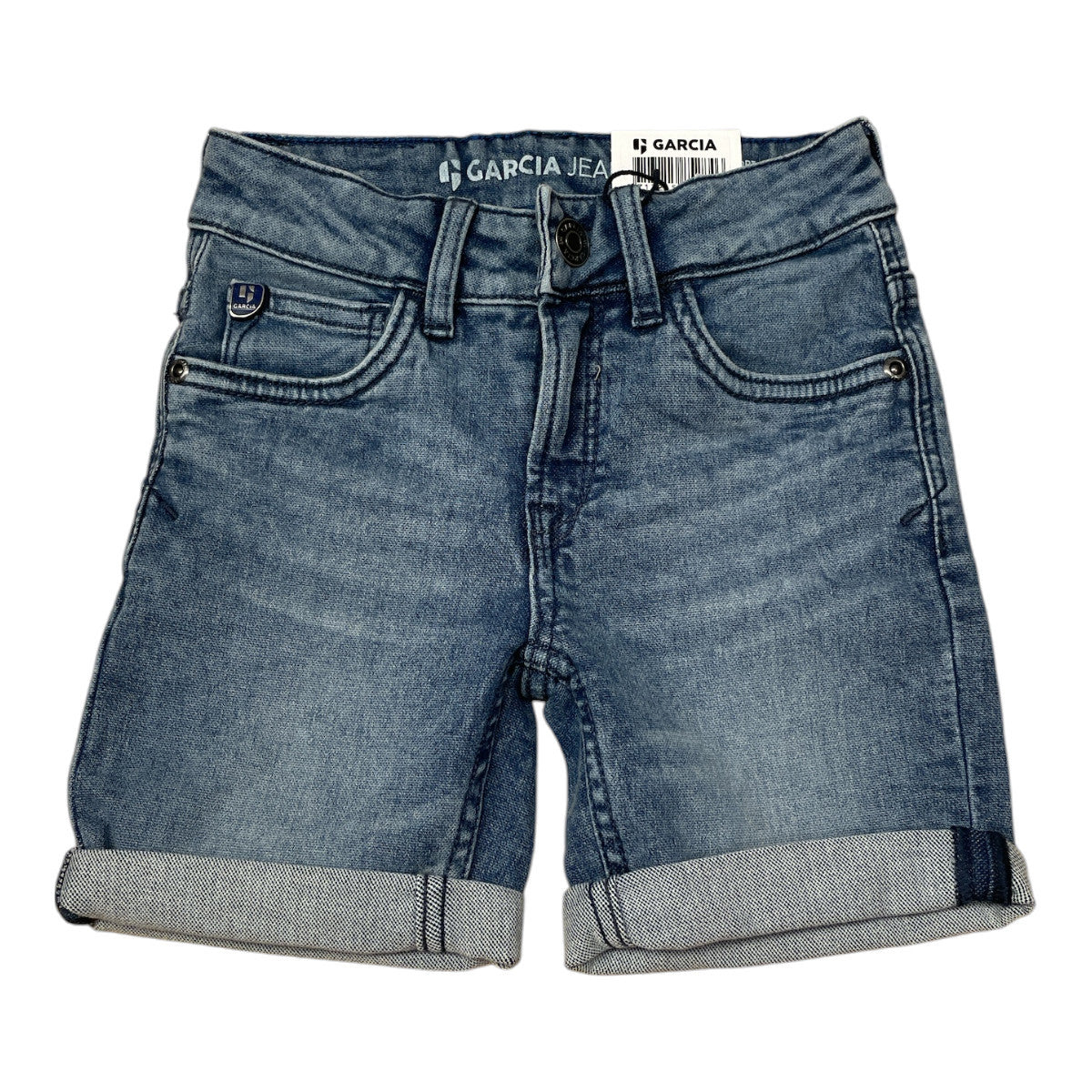 Pierrot Outlet Garcia Jeans denim shorts in blauwe wassing met omgeslagen broekspijpen en zakken.