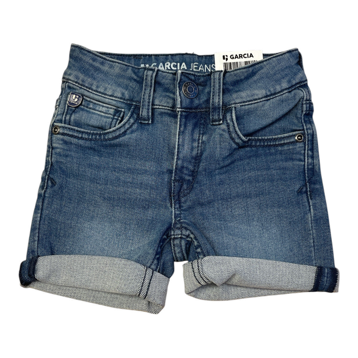 Pierrot Outlet Garcia Jeans denim shorts voor kinderen in blauwe wassing met omgeslagen broekspijpen.