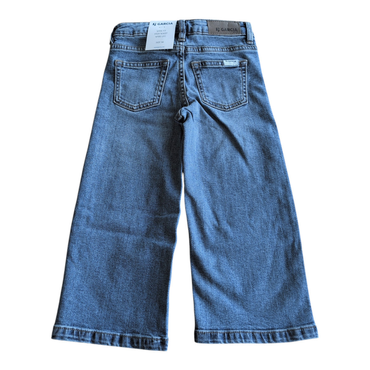 Pierrot Outlet Garcia Jeans wijde pijpen denim broek voor meisjes, high waist, blauwe wassing, 5 zakken.