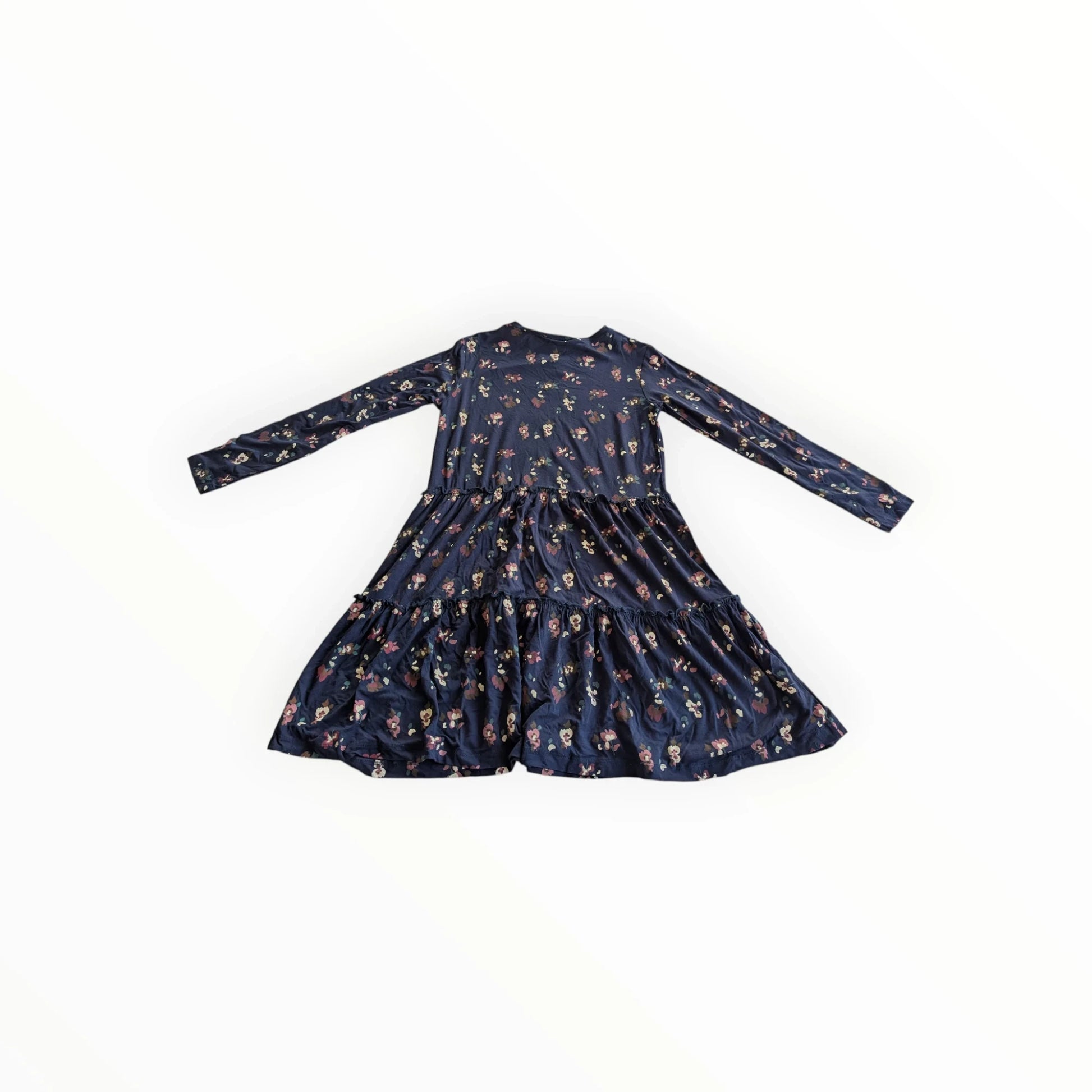 Pierrot Outlet gelaagde jurk met lange mouwen en bloemenprint in donkerblauw met ruches