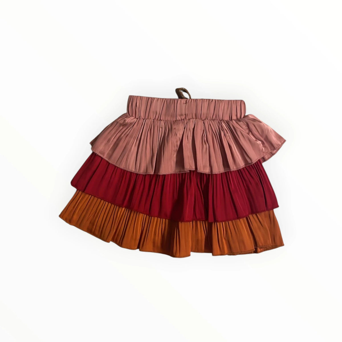 Pierrot Outlet gelaagde rok in roze, rood en oranje met elastische tailleband en zwierig ontwerp