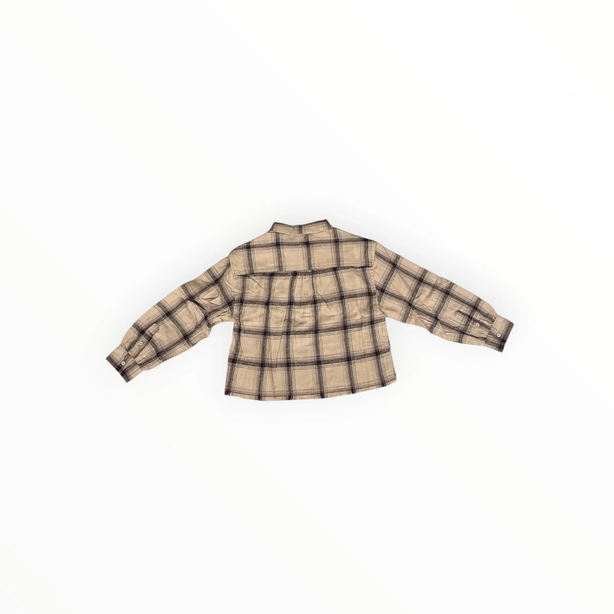 Pierrot Outlet klassiek geruit overhemd voor kinderen in beige en bruin met lange mouwen en knoopmanchetten
