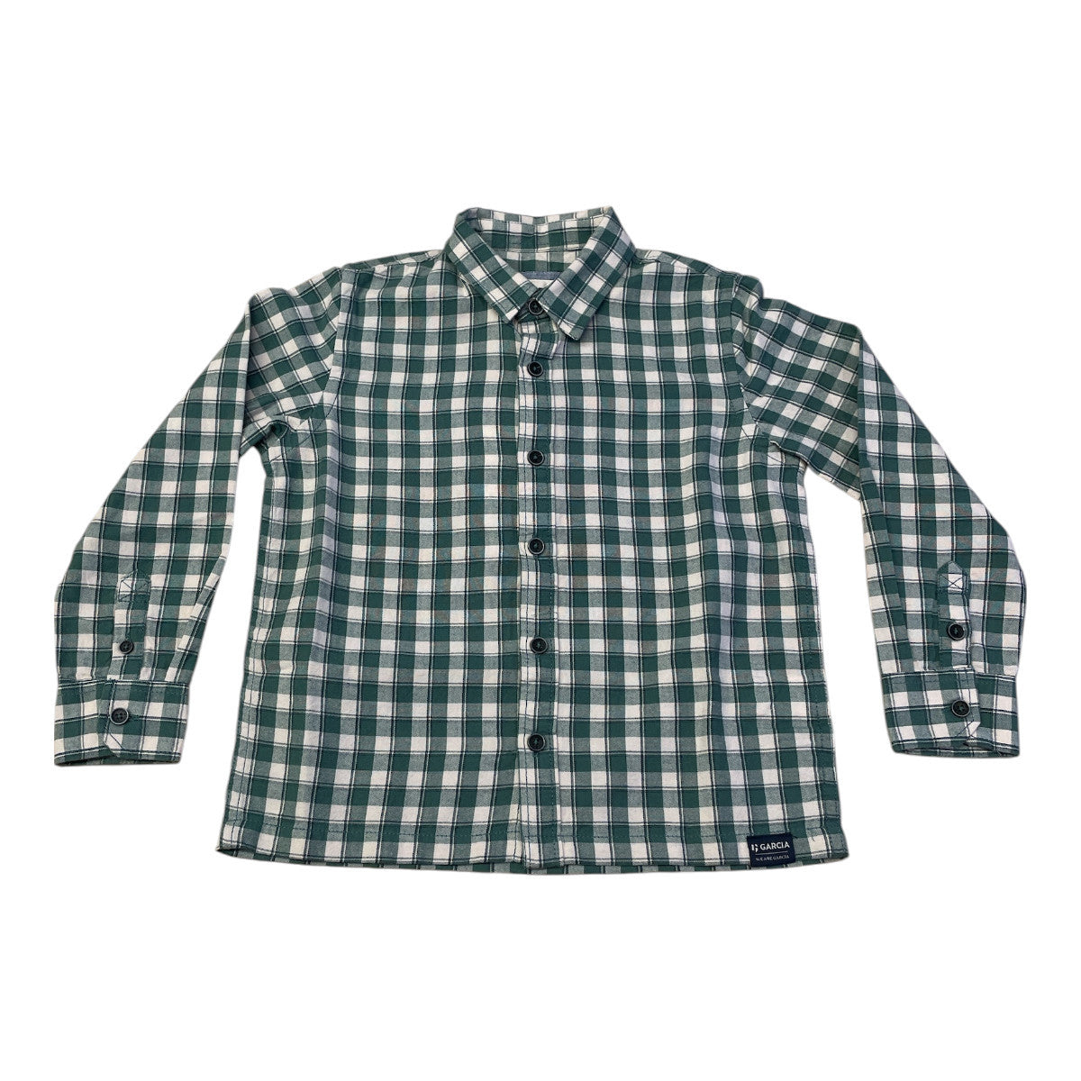 Pierrot Outlet geruit overhemd met lange mouwen in groen en wit. Klassiek ruitpatroon, knoopsluiting.