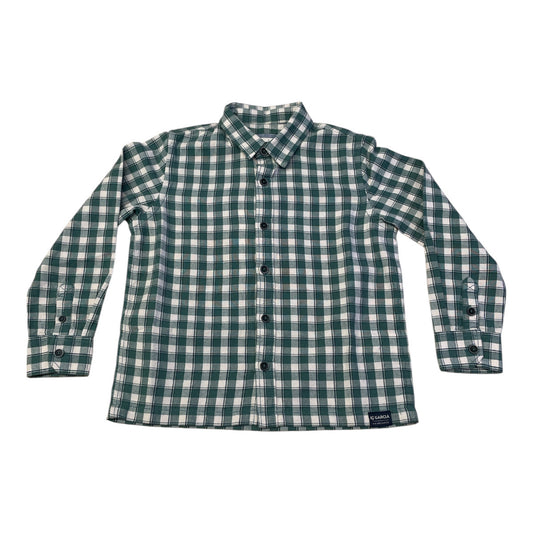 Pierrot Outlet geruit overhemd met lange mouwen in groen en wit. Klassiek ruitpatroon, knoopsluiting.