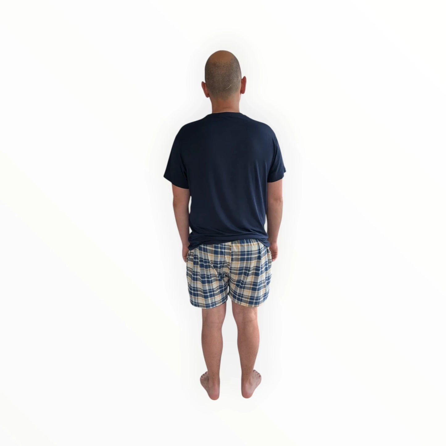 Pierrot Outlet heren pyjamabroek met ruitpatroon in beige en blauw, gemaakt van katoen.