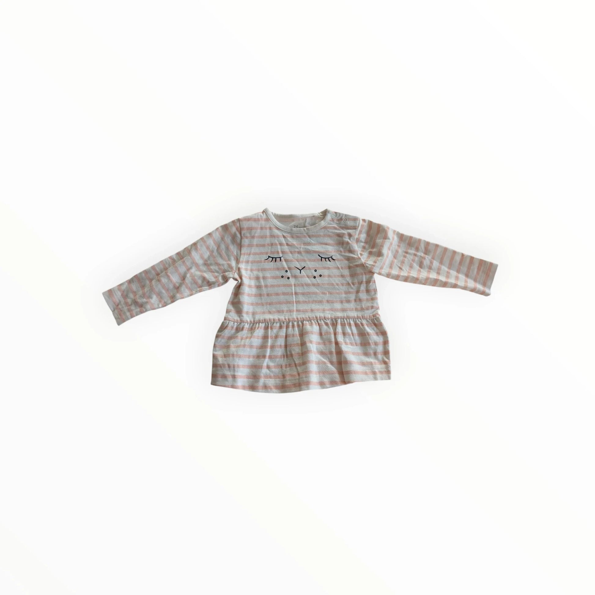Pierrot Outlet gestreept peplum shirt met lange mouwen, katoen, met slapende oogjes print en ruche aan de onderkant.
