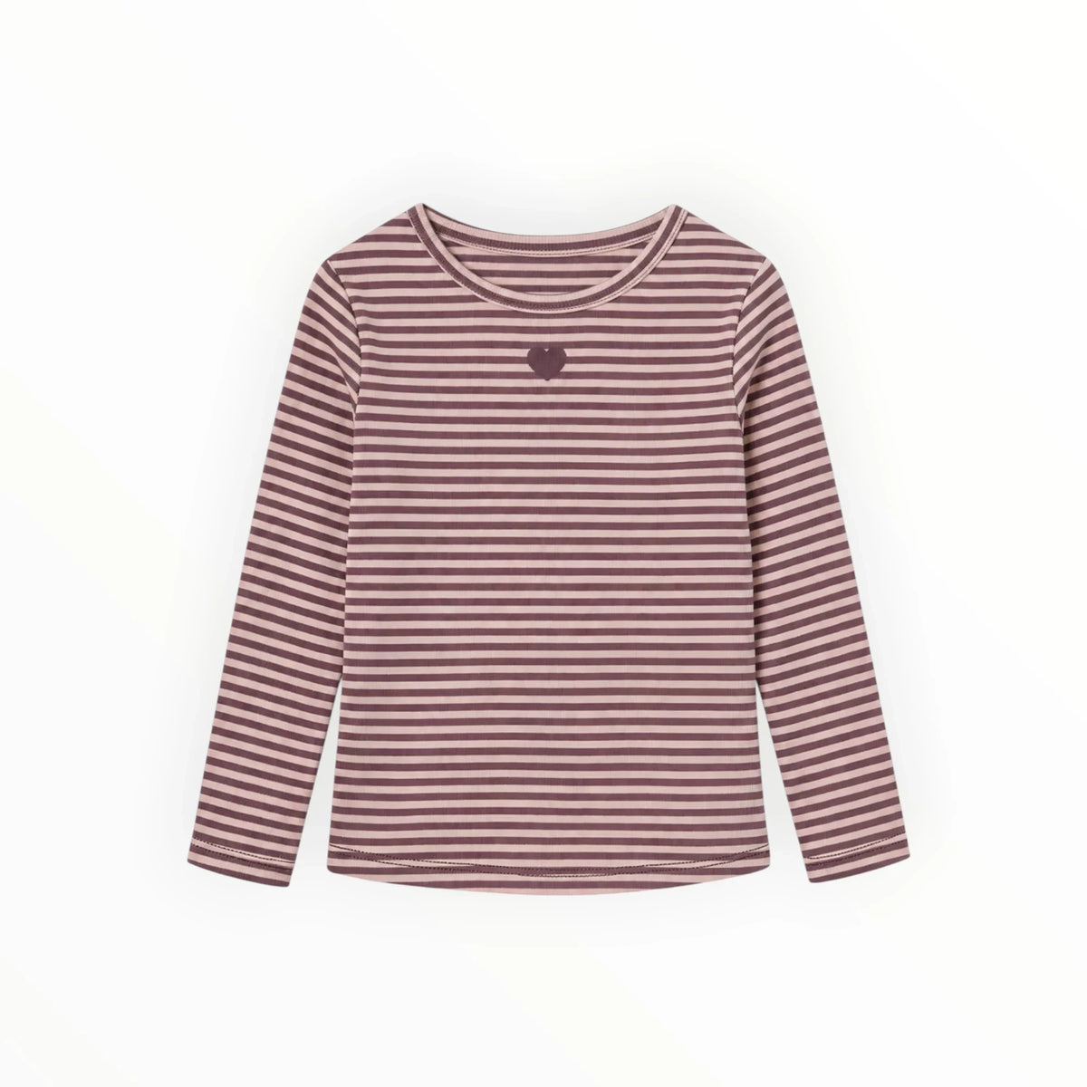 Pierrot Outlet gestreept shirt met lange mouwen in roze en paars met een klein hartje op de borst