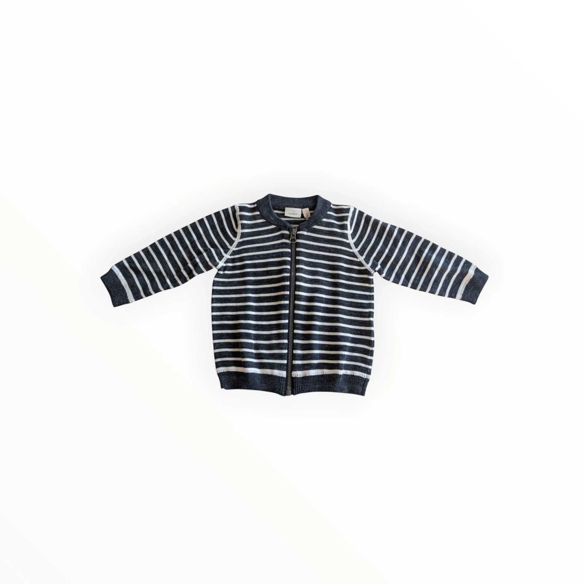 Pierrot Outlet gestreepte gebreide jas met rits voor kinderen, donkerblauw en wit
