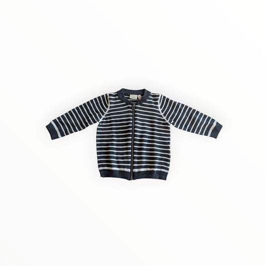Pierrot Outlet gestreepte gebreide jas met rits voor kinderen, donkerblauw en wit