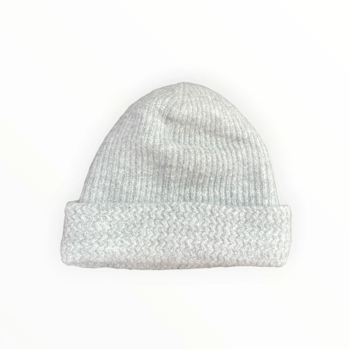 Pierrot Outlet light grey ribbed knit winter beanie with a folded cuff for warmth and a comfortable fit.