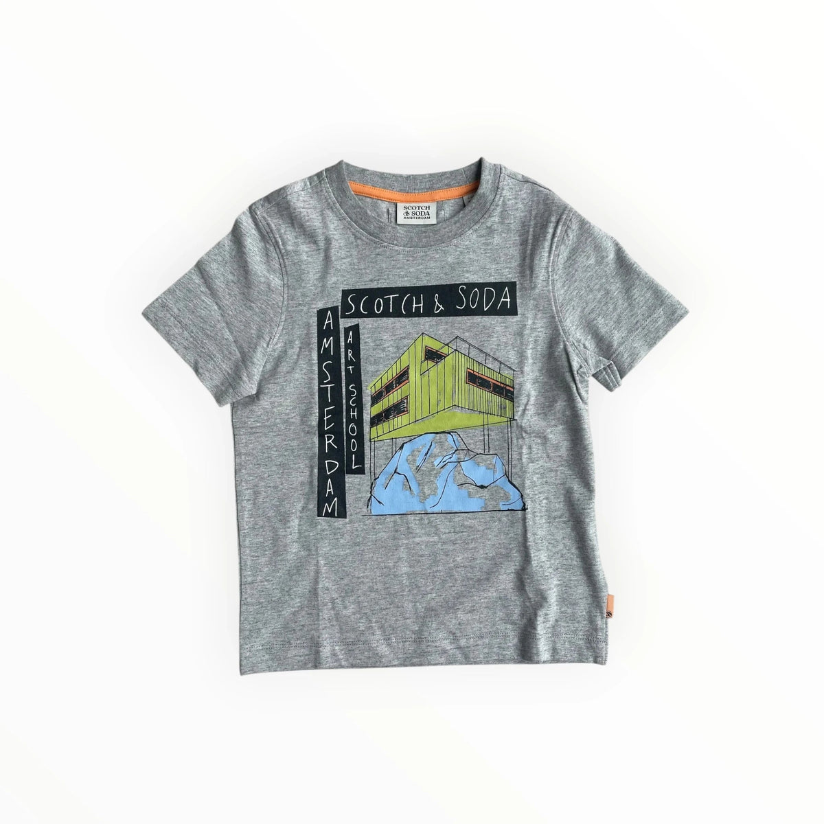 Grijs katoenen Scotch & Soda T-shirt voor jongens met Amsterdam Art School graphic op de voorzijde