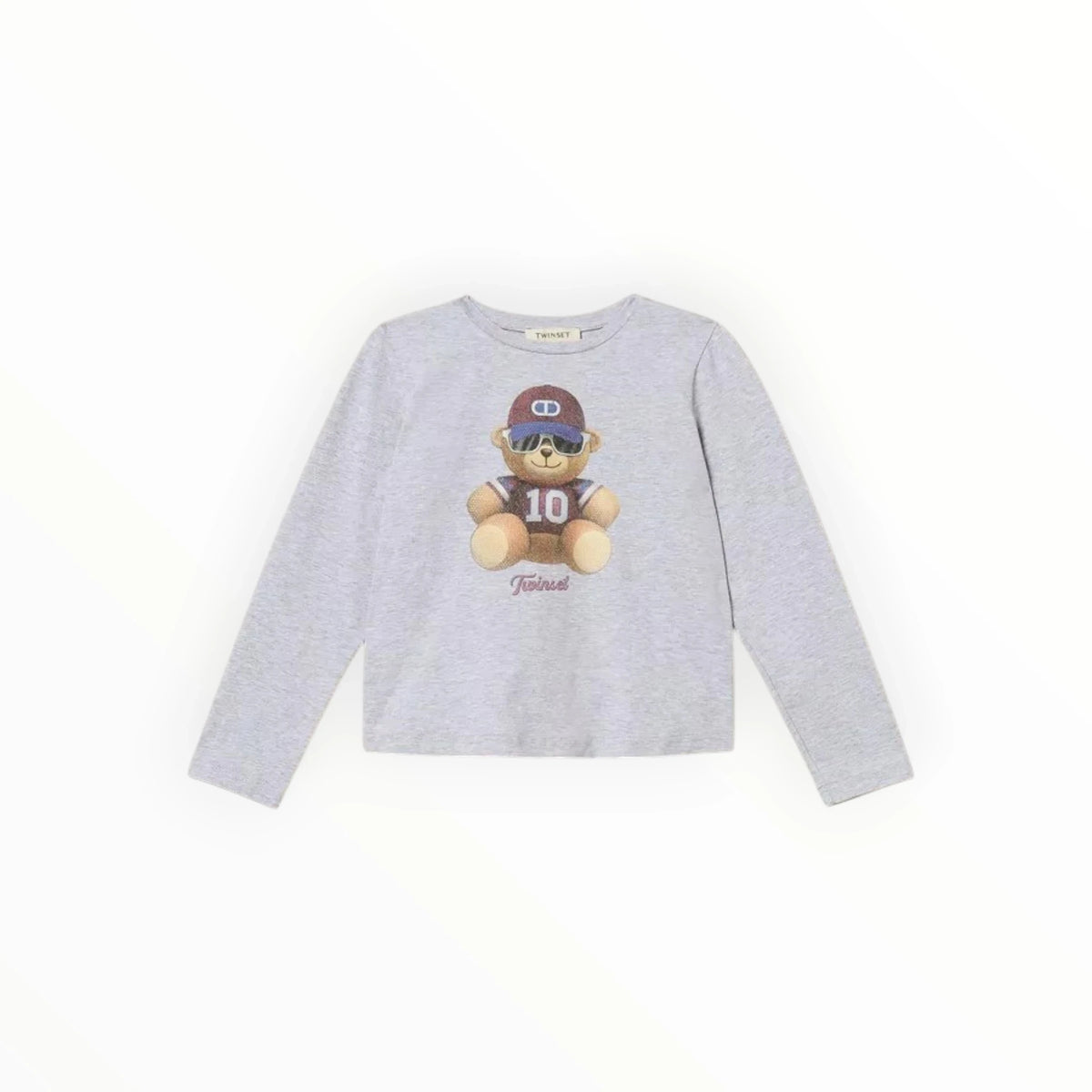 Pierrot Outlet grijs TWINSET meisjes T-shirt met lange mouwen en een sportieve teddybeer print op de voorzijde