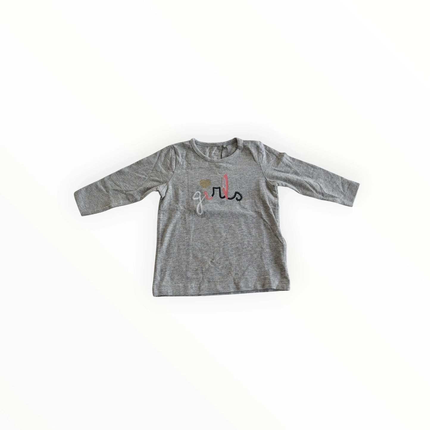 Pierrot Outlet grijze longsleeve voor baby meisjes van katoen met glitter 'girls' opschrift