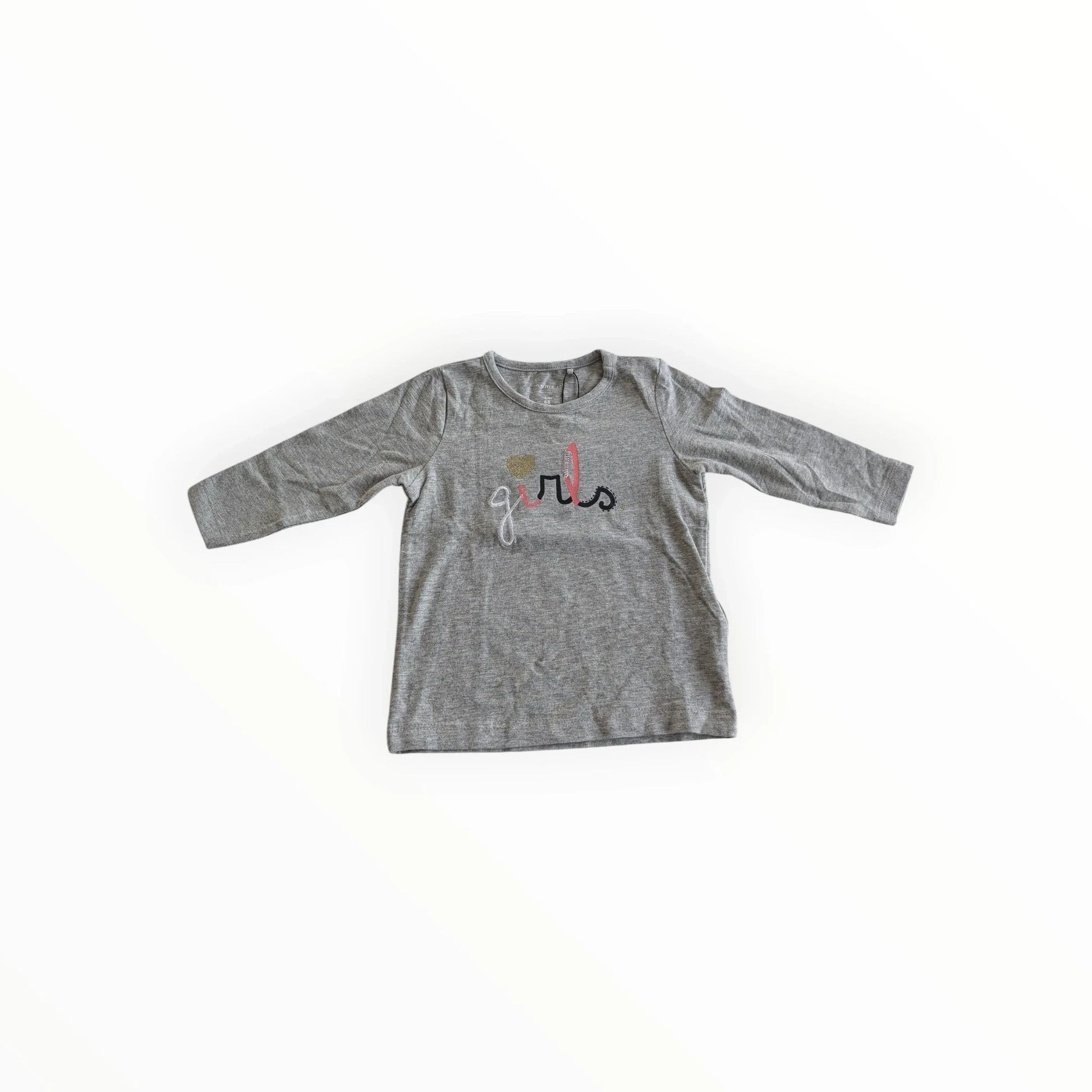 Pierrot Outlet grijze longsleeve voor baby meisjes van katoen met glitter 'girls' opschrift