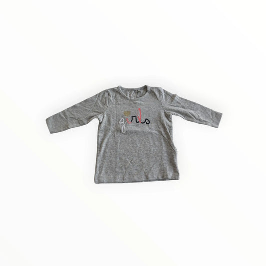 Pierrot Outlet grijze longsleeve voor baby meisjes van katoen met glitter 'girls' opschrift