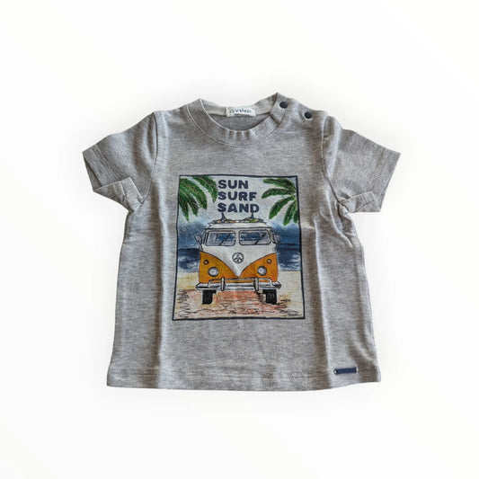 Pierrot Outlet grijze katoenen baby T-shirt met korte mouwen, ronde hals en VW bus opdruk.