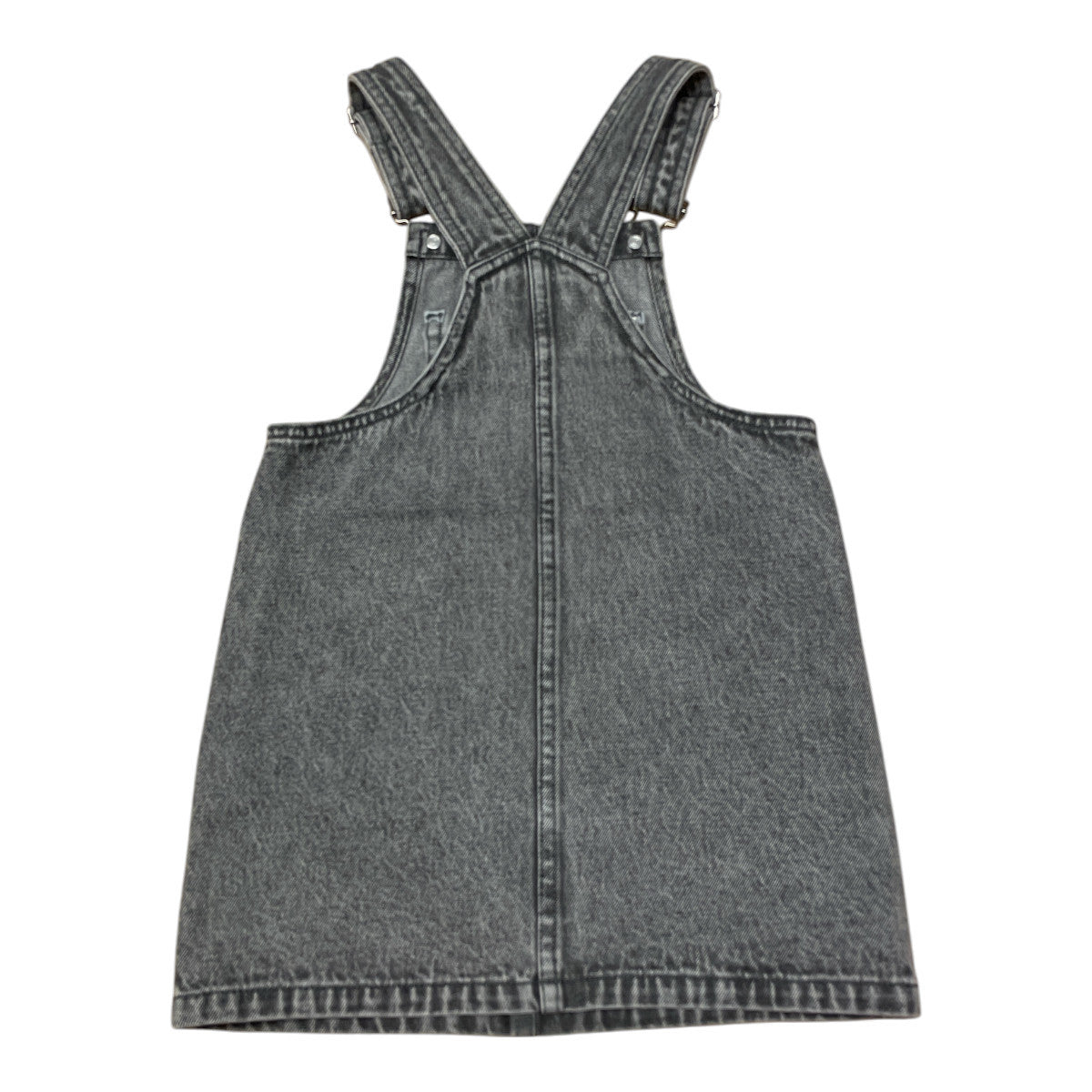 Pierrot Outlet grijze denim tuinbroekjurk voor kinderen met verstelbare bandjes en metalen gespen.