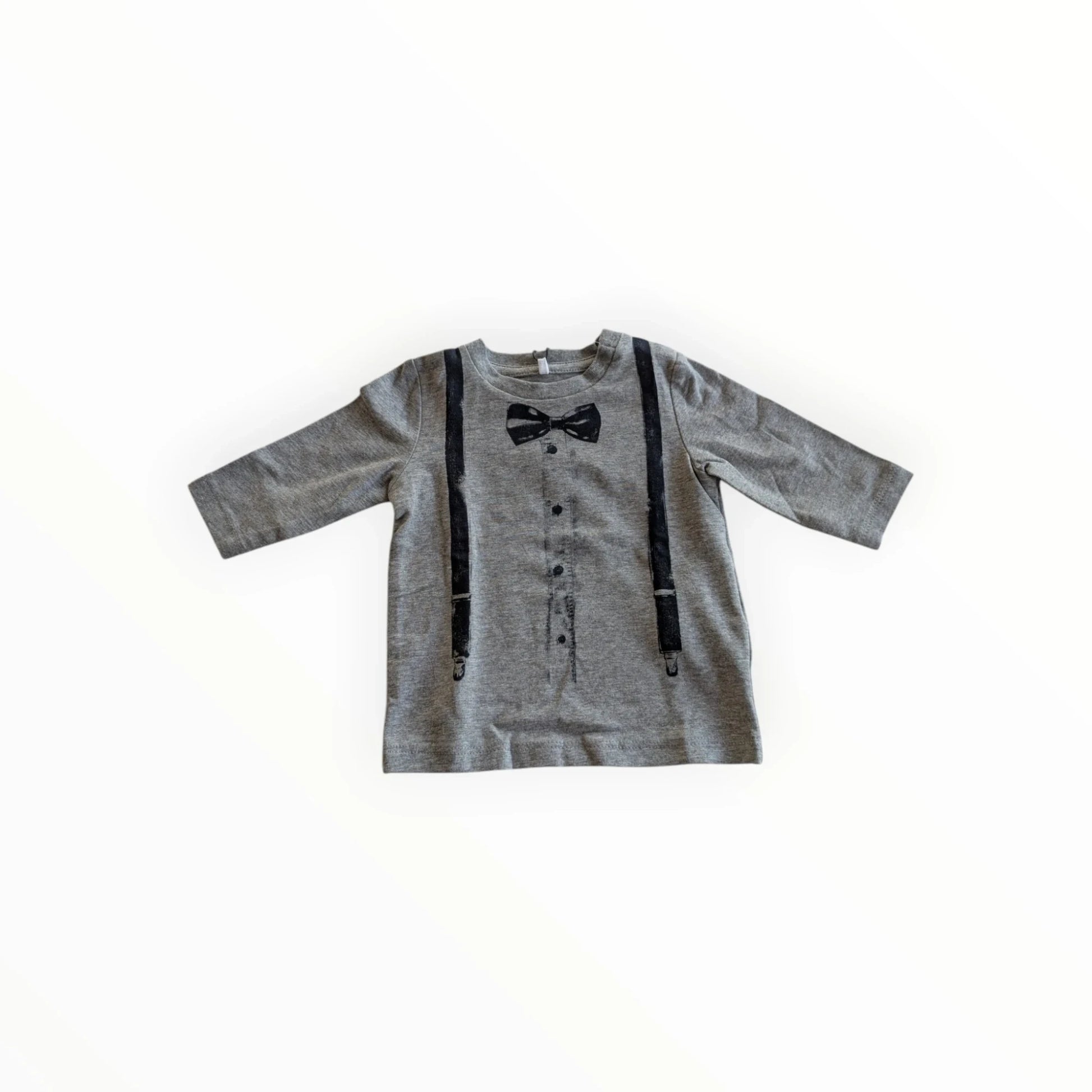 Pierrot Outlet grijze longsleeve shirt met strikje en bretels print, gemaakt van katoen.