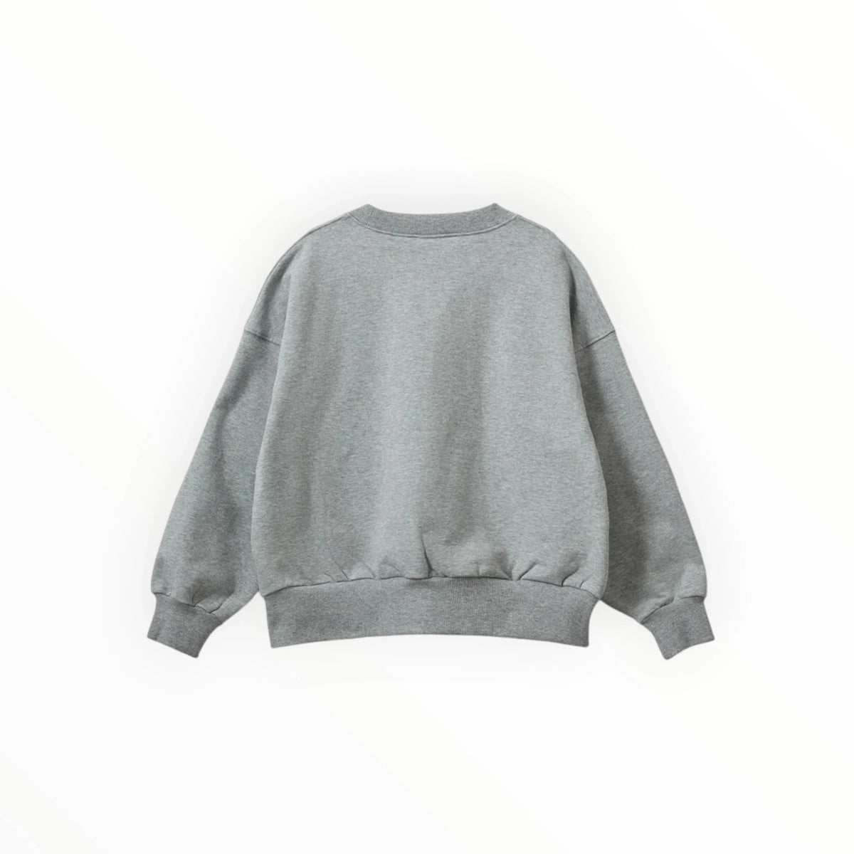 Achterkant van een grijze Pierrot Outlet SOFIE SCHNOOR sweater met ronde hals en elastische boorden.